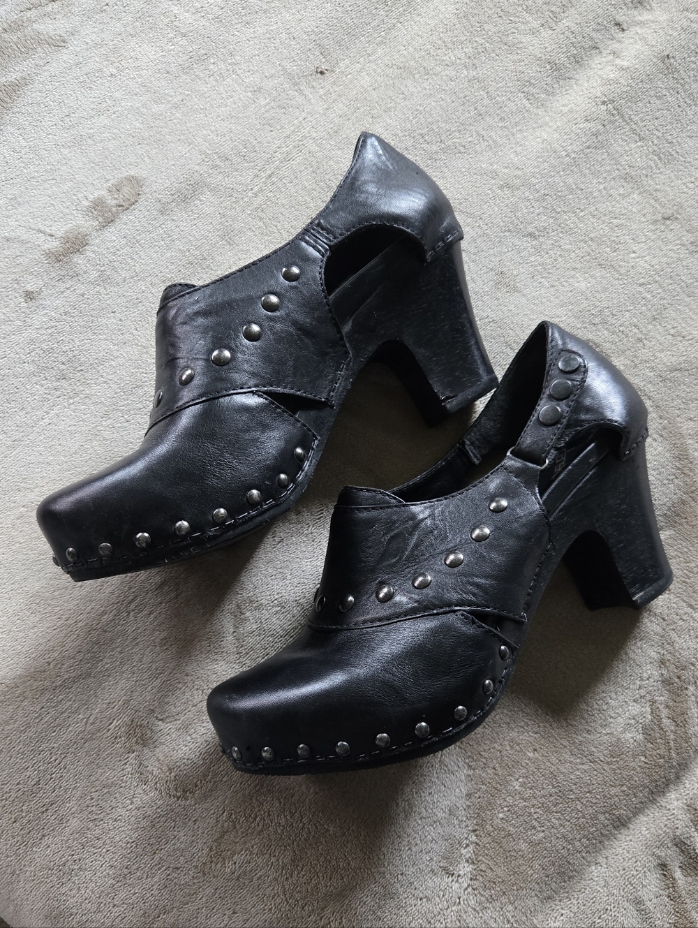 Dansko Studded Black Leather Block Heel Clog